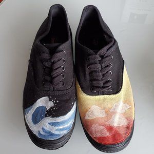 Hand Painted Safe-T-Step Black Tennis Shoes